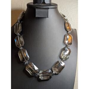 Leslie Danzis Chunky Faceted Smoky Glass Silver Tone Statement Necklace